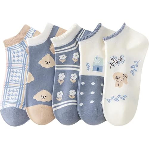 Cute Animals/Flowers Patterned Ankle Socks for Women - color: 5 Pairs-dog