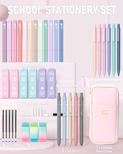 Four Candies School Supplies with Cute Pencil Case, 39ct, Pink - color: Pink, size: 39 Count (Pack of 1)