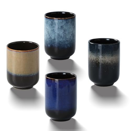 Large Ceramic Tea Set, Chinese Tea Cup, Coffee Cup, Ceramic Mate Tea Cup Set 4 Piece (4 colors) - color: 4 colors
