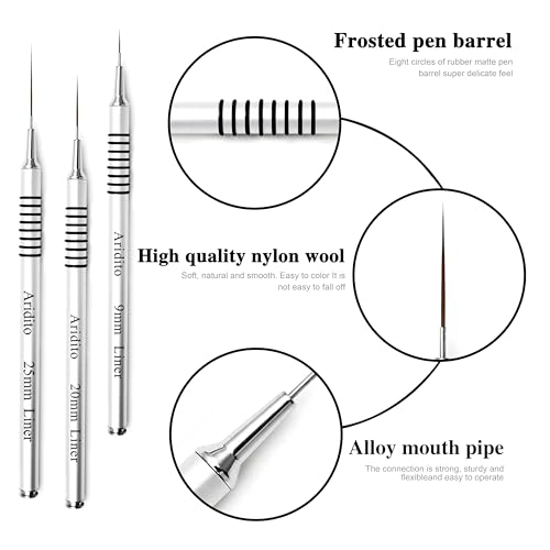 6Pcs Silver Metal Handle Nail Art Liner Brushes Set - color: Silver