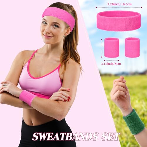 Sweatbands and Wristbands Set, Women, Men - color: Neon Pink