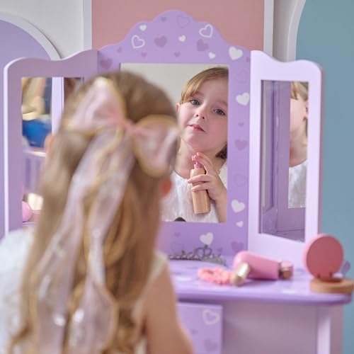 Teamson Kids Classic Hearts Prints Gisele Wood Play Vanity Set, Purple - color: Purple