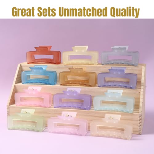 12 PCS Large Clear Square Hair Claw for Women, 4.3-Inch Matte Rectangle Clips, Strong Hold for Thick & Thin Hair - color: Clear