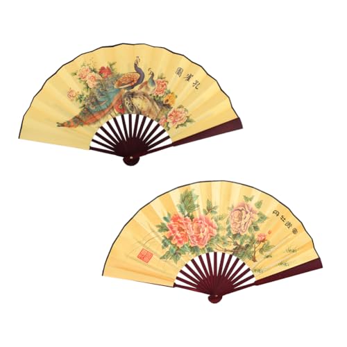 Fox Baby Folding Hand Fan,13 inch Bamboo Fabric Large Hand Fans with Chinese Traditional Painting for Decorations,Performance (Peacock & Peony) - color: Peacock & Peony