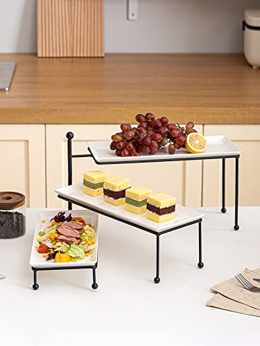 Kanwone 3 Tiered Serving Stand - White Porcelain Platters, 14.5" x 6" Tier Serving Trays for Entertaining, Dessert Stand - style: Style1