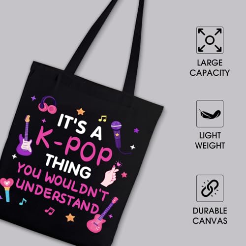 Kpop Canvas Tote Bag for Girls Women, College Dorm Essentials for Girls, Kpop Merch, K-Pop Gifts for K Pop Fan Lover, Korean Drama Tote Bag for Women, Music Gifts for Music Lovers, KPOP Birthday Decor