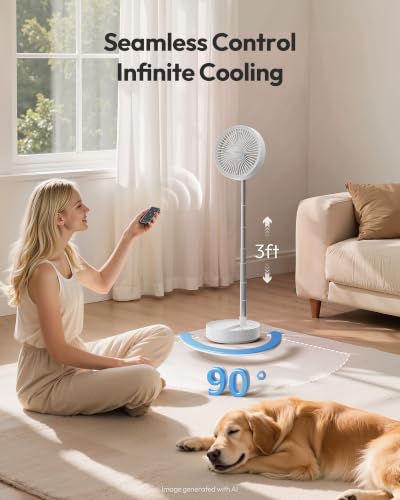 Gaiatop Portable Pedestal Fan 16000mAh Battery [Max 74h Runtime], Foldable Oscillating Standing Fan, Collapsible Desk Fans, LED Light, Case & Remote Control 4 Speeds for Outdoor Travel Camping (White) - color: White