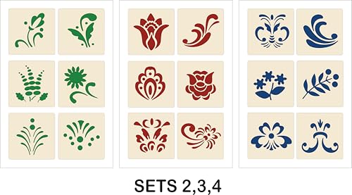Rosemaling Stencil Set of 6 – Set #1 of 7. Reusable Scandinavian Folk Art Templates Painting on Wood, Walls Fabric Tattoos Furniture Ideal for DIY Crafts & Home Decor – The Artful Stencil