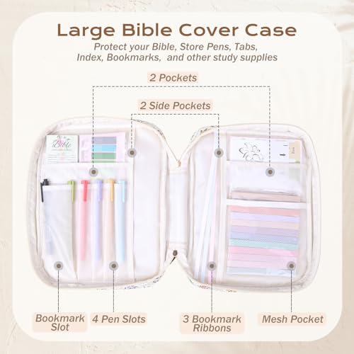 XKDOUS Bible Cover Case for Women Bible Bag Journaling Kit w/Study Supplies - color: Floral Plaid, size: Large