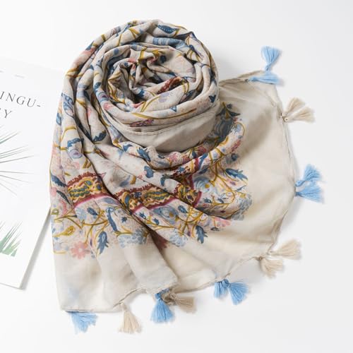 QIUTIMIY Scarf for Women Lightweight Soft Floral Leopard Printed Scarves Fall Winter Fashion Shawl Wrap with Fringe - color: Flower-beige Pink