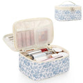 Relavel Travel Makeup Bag, Floral Cosmetic Bag with Brush Compartment - color: 01-Blue, size: Large