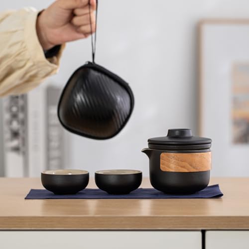 HEER Portable Travel Ceramic Kungfu Tea Set for 2, Black - color: Mini Tea Set (Black)