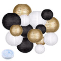 Paper Lanterns Party Decorations, 15 Pcs Black Gold White, 4-12 Inch - color: Black Gold