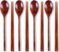Wooden Chopsticks Spoon Set Korean Dinnerware Reusable Long Handle Spoons Chopsticks for Home Kitchen Restaurant (4 Sets)