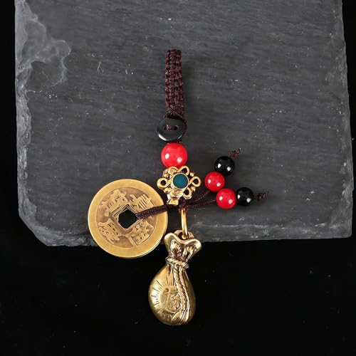 Traditional Feng Shui Good Chinese Lucky Charm Brass Keychain - style: Fortune Bag