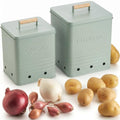 Beautiful Potato and Onion Storage Container Set - Food Safe Metal Bins - color: Sage