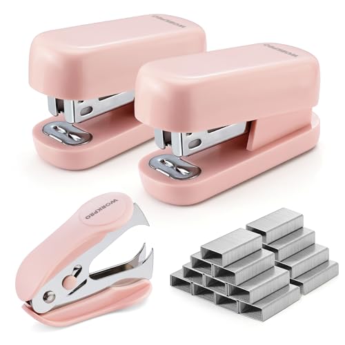 WORKPRO Mini Stapler with Staples, Two Pink Staplers, One Staple Remover - color: Pink