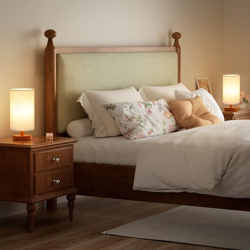 Desk Small Lamps Set of 2 (Cream Shade - Walnut Base, 9" Inline Control) - color: Cream Shade - Walnut Base set of 2