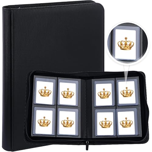 Toploader Binder,4-Pocket Double Sided Top Loaders Binder,Holds 128 Cards in 3"x4" Toploaders,PU Leather Card Binder Abulm for Toploader Trading,Sports,and Gaming Cards (Black) - color: Black