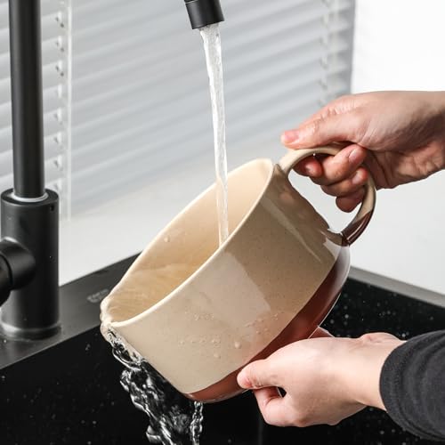 Jumbo Ceramic Soup Bowl with Lid, Microwave Safe - Beige - color: Beige, size: Set of 1