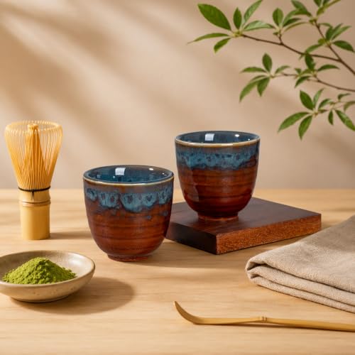 Ceramic Japanese Tea Cups, 5 oz Tea Cup, Asian Teacup, Teacups, Set of 2 (Peacock Tail, 2 pcs) - color: Peacock Tail, size: 2 pcs