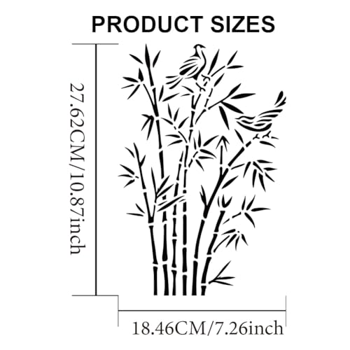 MAYJOYDIY Birds Bamboo Stencils 11.7×8.3inch Large Bird Tree Branches Stencils with Paint Brush Artistic Traditional Chinese Style Drawing Template for Wood Wall Furniture Canvas Decor - color: Birds Bamboo