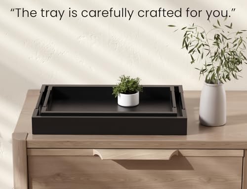 Fibogollo Set of 2 Bamboo Serving Trays with Metal Handles(Black) - style: Black-Medium and Large Set