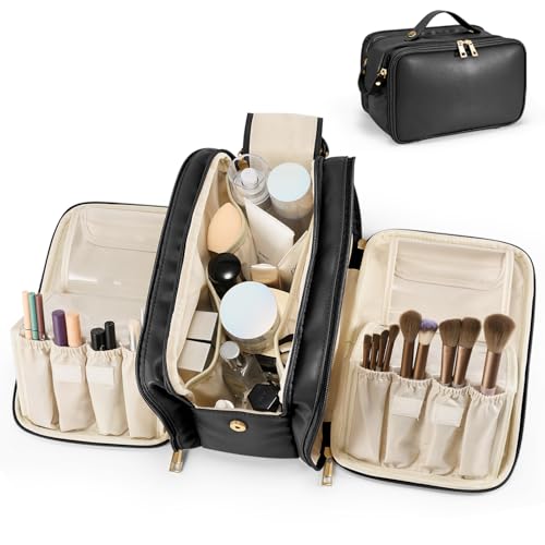HauteHues Travel Makeup Bag Women's Large Capacity Cosmetic Organize Black - color: Black