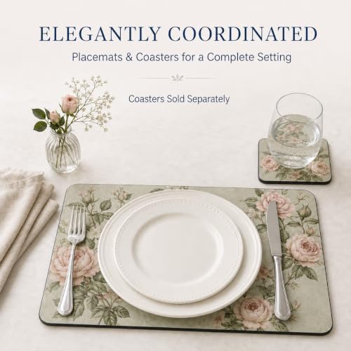 Pimpernel Antique Roses Placemats - Beige, Set of 4 - size: 15.7" x 11.7" Rectangular, style: Antique Roses