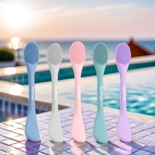 RamPula Silicone Facial Cleansing Brush Pores Cleaner,Remove Blackhead,Remove Acne,Face Massager,Applicator,Spatula,Mud Mask,DIY,Cream,Face Washing Clean,Body Lotion - color: Red and Grey