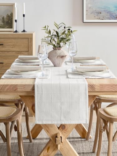 ZeeMart Linen Checked Farmhouse Placemats Set of 6, Bright White 13x19in - color: Bright White, size: Set of 6