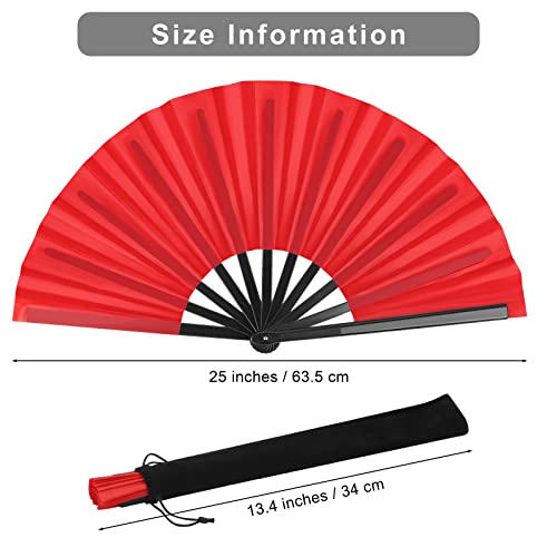 Aodaer 4 Pack Large Silk Folding Fans - Handheld Fans for Men and Women, Red - color: Red