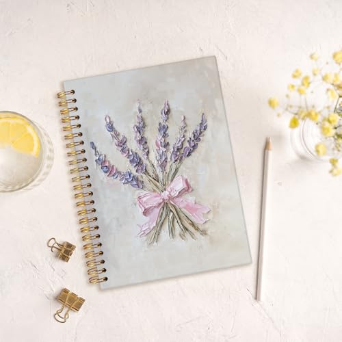 MOFUYU Pink Bow Floral Notebook for Women Girls,Floral Coquette Spiral Notebook - color: Vintage(pink)