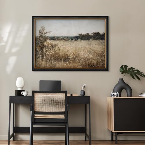 MUDECOR Premium Framed Wall Art Tranquil Countryside with Wildflowers and Distant Trees Illustrations Impressionism Colorful for Living Room, Bedroom, Office - 26"x36" Black - color: A07-2308-b38, size: 36"L x 26"W, style: Black Frame