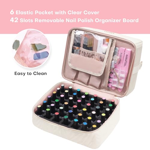 Leudes Nail Bag Polish Organizer Case Holds 42 Bottles & Gel Lamp - color: Beige
