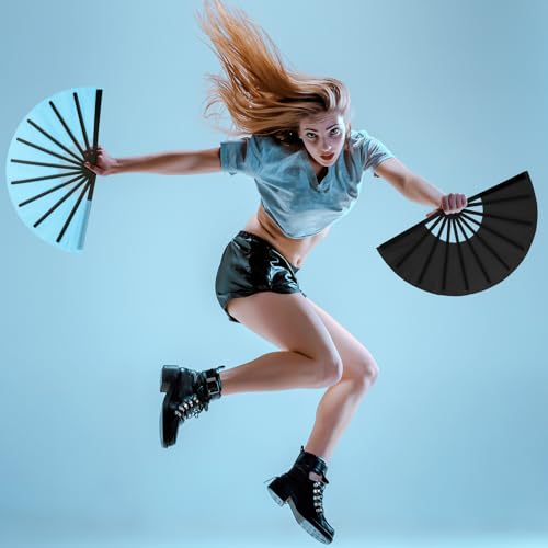 Maitys 2 Pack Foldable Fans for Rave Dancing,Modern Color,Simple Pattern - color: Modern Color, style: Simple Pattern