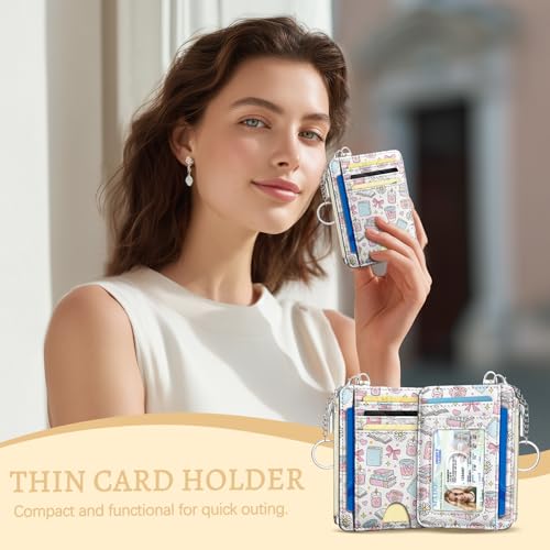 Kelvoris Credit Card Holder Small Wallet Women, Slim RFID, Book Coffee Bow - color: Book Bow