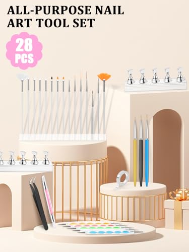 YOOVR 28-In-1 Nail Art Tools with Nail Stand Holder for Press on Painting - color: White