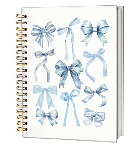 Bow Notebook Journal, Retro Coquette Bowknot Bow Spiral Notebook, Coastal Granddaughter Aesthetic College Ruled Hardcover Spiral Notebook Journal for Work Notes Journaling 5.5x8.3 - color: 03-Blue Bow(White)