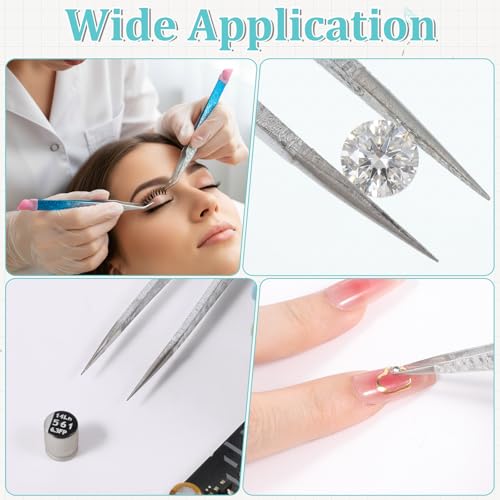 2PCS Crystal Blue Nail Tweezer: Double Ended Sticker Tweezers with Silicone for Craft, Precision Rhinestone Picker Tool for Jewelry Eyelash Nail Art,Curved Tip Tweezers Kit - color: Crystal Blue