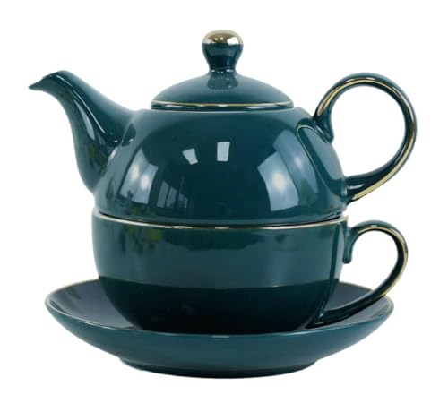 Ceramic Tea for One Set, 12oz Teapot& 8.2oz Cup (Peacock Green) - color: Peacock green