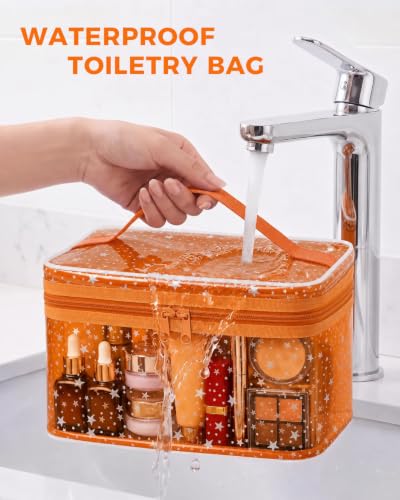 Star Clear Makeup Bag, Waterproof Travel Cosmetic Bag Toiletry bag,Orange - color: Orange