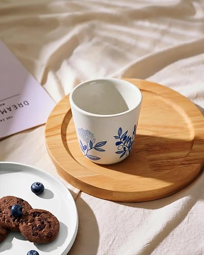 6 oz Chinese Tea Cups, Coffee Cups Ceramic, Handle-less Espresso Cups - color: Blue- Plants 1