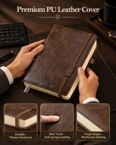 Lined Hardcover Leather Journal Notebook: A4 Journal for Men, Dark Brown - color: Dark Brown, size: 8.5"x11"