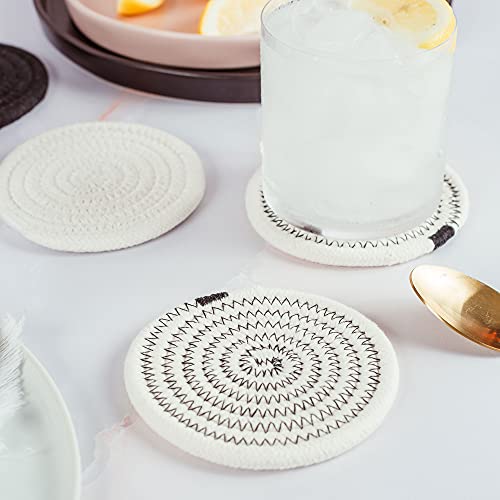 OrganiHaus Drink Coasters Set of 6, Absorbent Cotton Woven Cup Coasters, Rustic Farmhouse Boho Decor for Coffee Table and Drinks Protection, Cute Coaster for Drinks - Black/Off-White - color: Black/Stitches/White