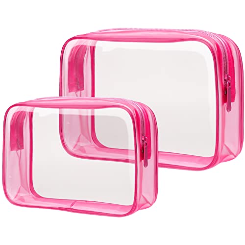 PACKISM Clear Makeup Bag for Travel - TSA Approved Toiletry Bag, 2 Rose Red - color: 2 Matte Rose Red, size: Mixed Size Series (1 Medium + 1 Large)