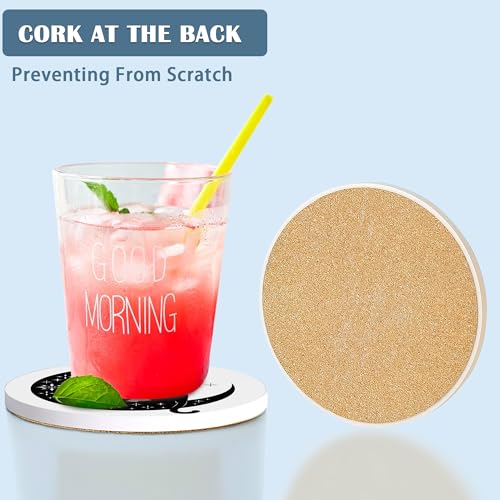 Coasters for Drinks,Set of 4 Absorbent Coasters,Black Cat on Moon Ceramic Coasters with Cork Base,Cup Coaster for Coffee Table Protection,Gifts for Housewarming Birthday - Home and Dining Room Decor - color: Black Cat on Moon