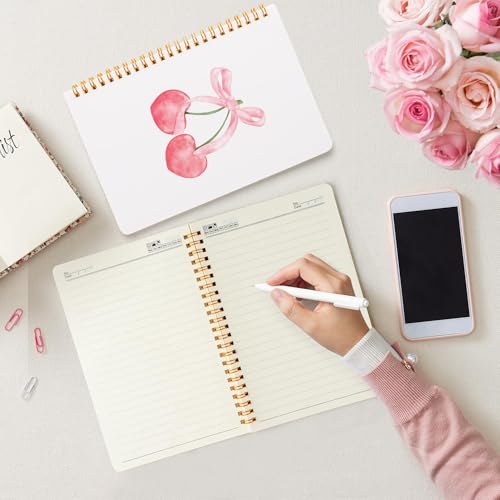 CNhoqc Pink Spiral Journal Notebook, 2 Pcs A5 Pink Bow Cherry Watercolor - color: Pink