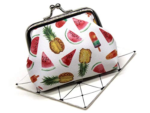 Lovely Watermelon Pineapple Ice Cream Coin Purse- Mini Colorful Clasp Pouch Wallet Key Bags Money Bag, Perfect Gifts for Girls Kids Purses Women Wallets Buckle Party Favors - color: White
