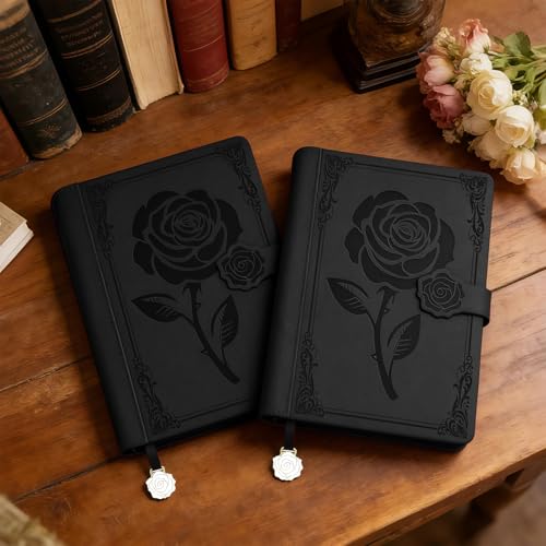 Aocii leather Journal for Women, A5 lined Daily Journal Notebook, Bullet Journaling for Writing, Hardcover Vintage Travel Journals, 224 Pages, Pen included (Black) - color: Black